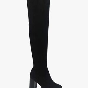 BAMBOO Black Over the Knee Boots with Platform Sole